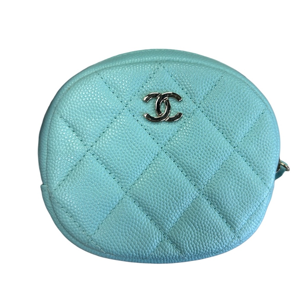 CHANEL Caviar Quilted Zip Around Classic O Coin Purse Tiffany Blue Rare Edition - Picture 2 of 13